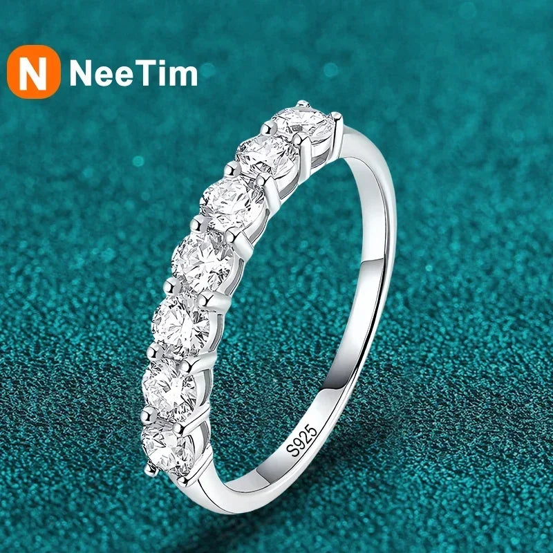 NeeTim Voll-Moissanit-Ring für Damen, S925 Sterlingsilber mit Weißgold plattiert, Diamant-Hochzeitsbandringe, edler Schmuck