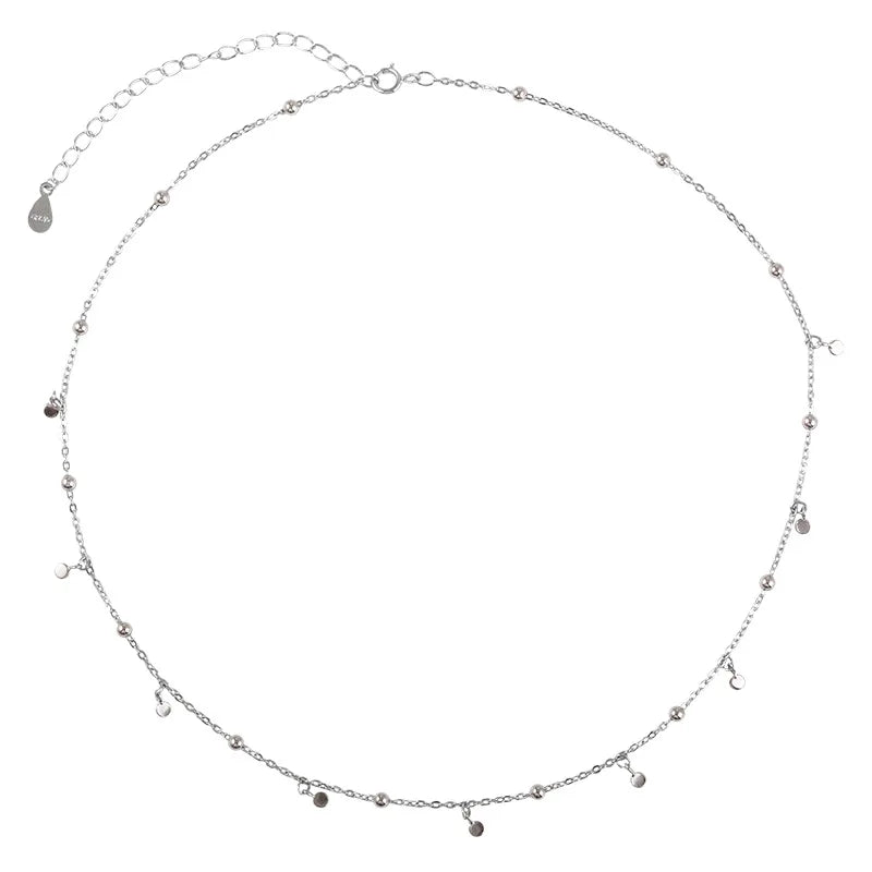 925 Plata de Ley Cadena de Cuello Borlas Collares Redondos Joyería Femenina Exquisita Elegante Dijes Estéticos Accesorios Plata 925