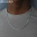 ALIZERO 40-75cm Plata 925 4mm Cadena Figaro Collar para Mujeres Hombres Collar Largo Joyería Hip Hop Regalo