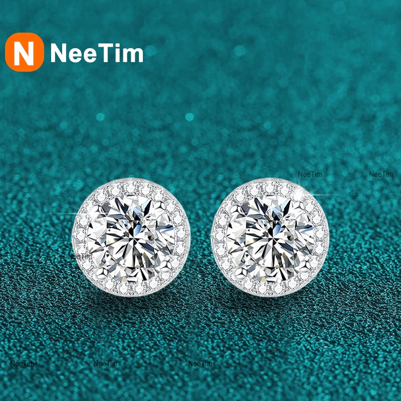 NeeTim 0.5-2CT Moissanit-Ohrstecker für Damen, funkelnder Labordiamant, Sterlingsilber S925, Hochzeitsparty-Schmuck, zertifiziert
