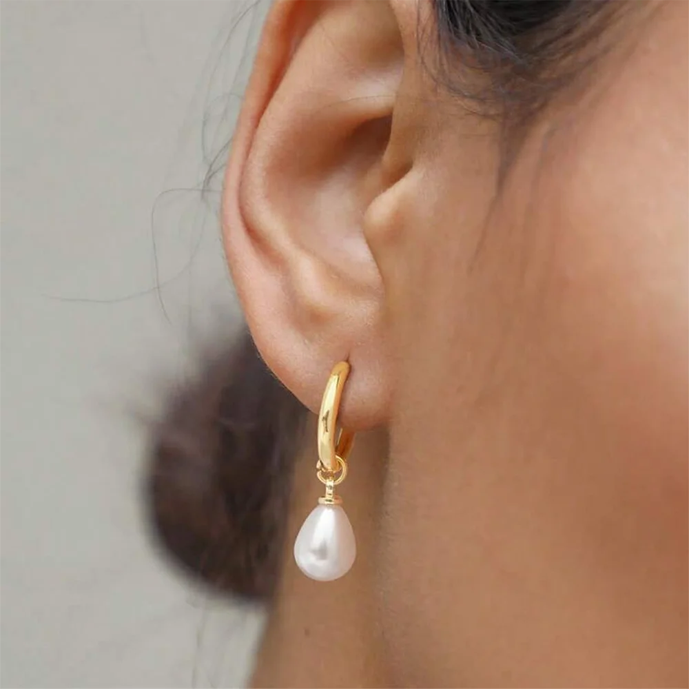 Edelstahl Tropfenförmige Imitationsperlen-Anhänger-Ohrringe Damen Alltag Pendler Eleganter Stil Ohrschmuck Accessoires