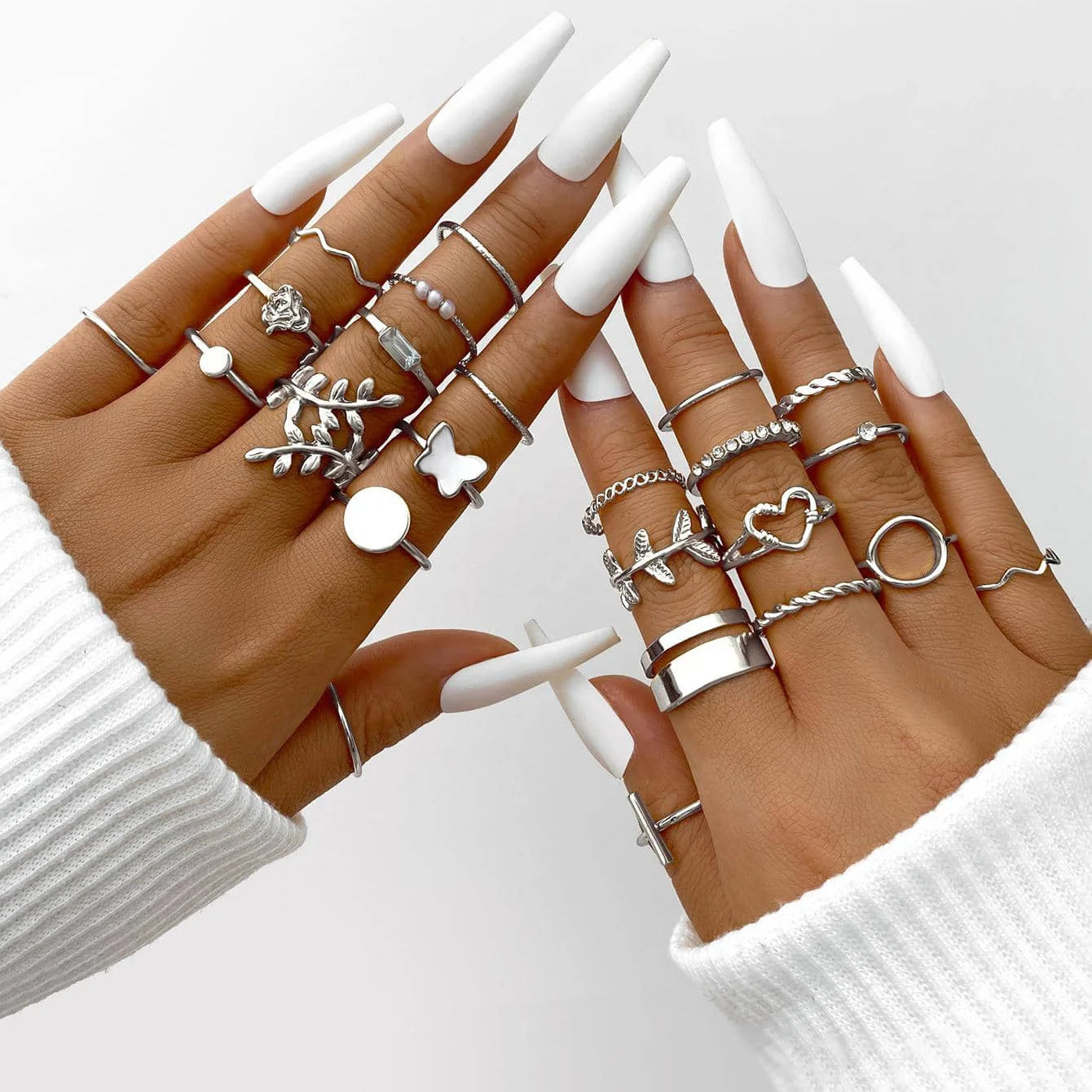 58-teiliges Vintage Herz Schlange Schmetterling Ring Set für Damen, modisch, Metall, vergoldet, geometrisch, hohl, Fingerring, Schmuckgeschenke, Neu