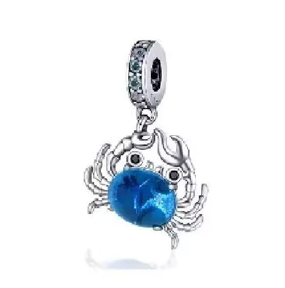 Europäische Sommer Blaue Serie Schildkrötenblumen-Anhänger Passend für S925 Europäisches 925 Sterling Silber Armband Armreifen Halskette