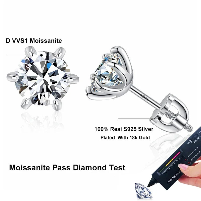 NeeTim 1ct 2ct Moissanit Schraubohrringe für Damen 925 Sterling Silber mit vergoldetem Diamant Hochzeitsparty Mädchen Ohrstecker