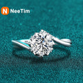 NeeTim Anillo de Moissanita de 0.5-2ct Anillo de Diamante de Laboratorio para Mujer Plata S925 Copo de Nieve Anillo de Compromiso Boda Joyería Certificada