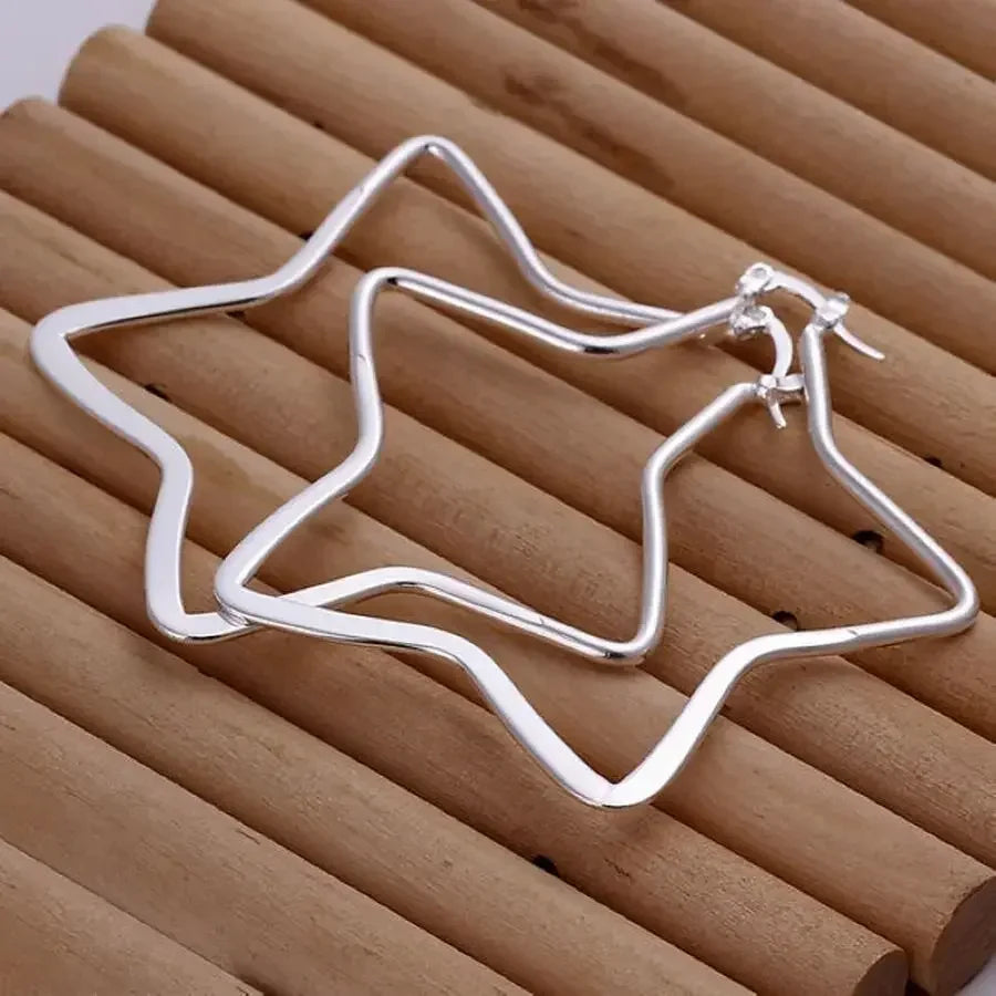 Heiße Verkauf 925 Sterling Silber große Ohrringe schöne nette Mode klassische Stern Ohrring Schmuck für Party Geschenke Frauen Dame