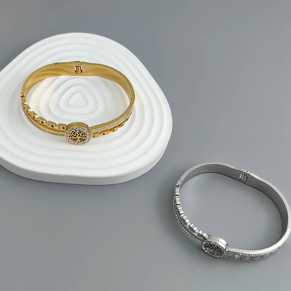 Neues Armband „Baum des Lebens“ mit Hufeisen-Zirkon, vergoldeter Edelstahl 18K, hochwertiges wasserdichtes Partnerarmband, Frauengeschenk
