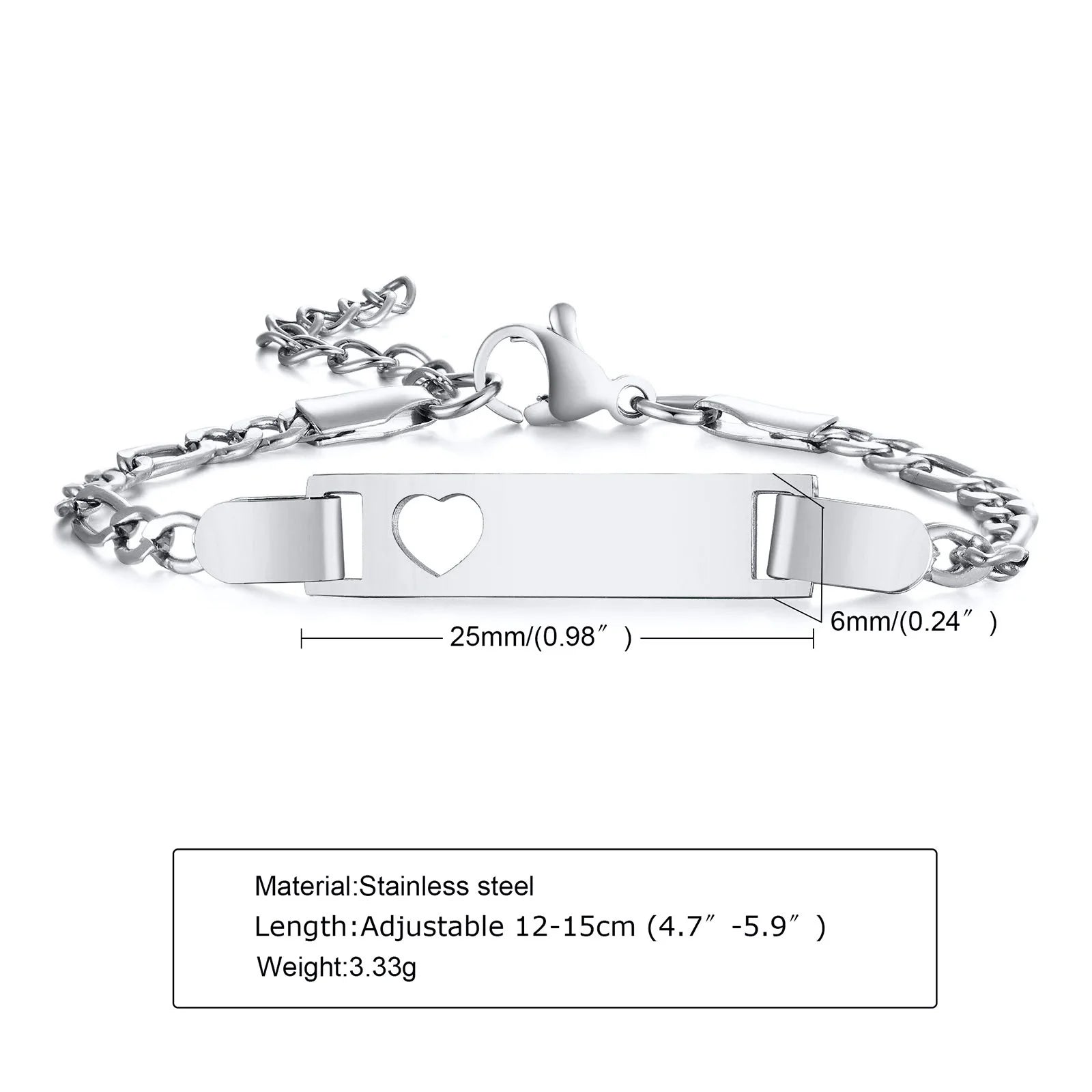 Individuelles personalisiertes Namens-ID-Armband für Mädchen und Jungen, Edelstahl-Gliederketten-Kronenarmband, nicht allergisch