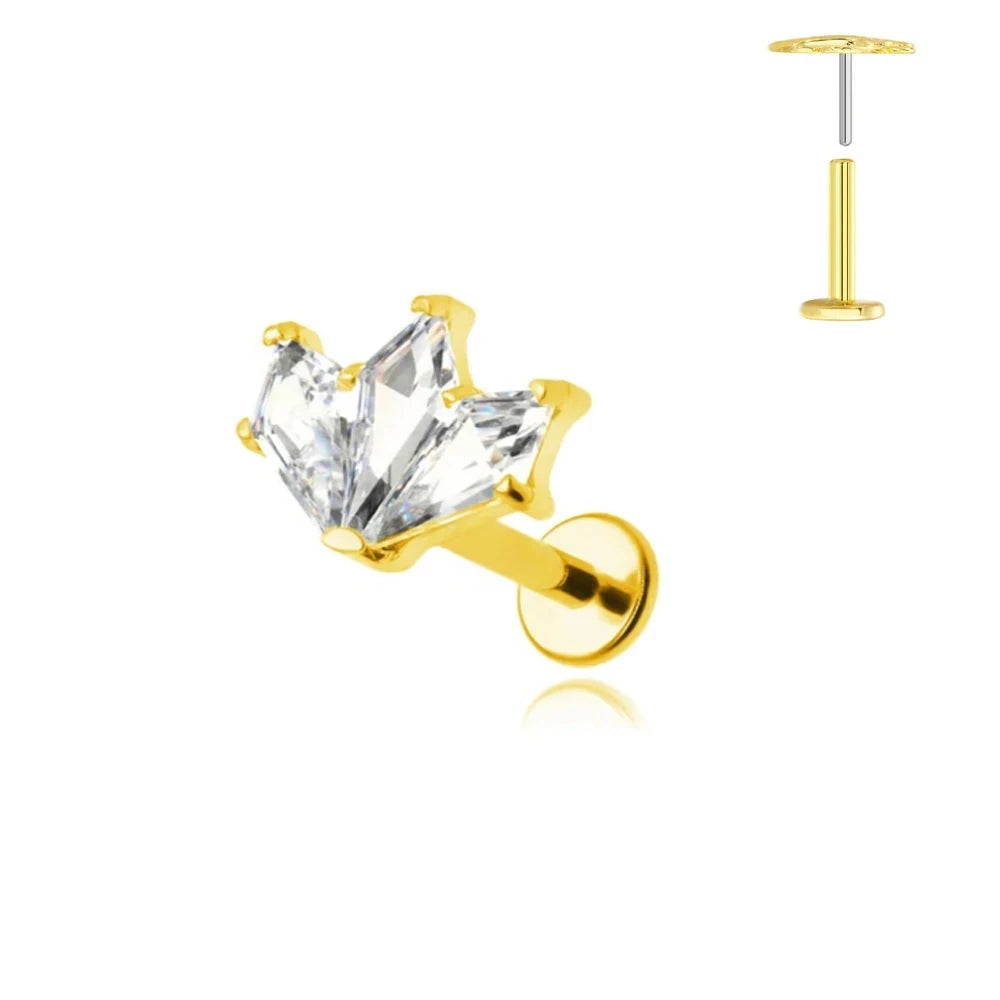 G23 Flores de titanio Labret de empuje 16G 18G 20G Piercing de mariposa para labios sin rosca con forma de gota de agua, arete para tragus, joyería corporal