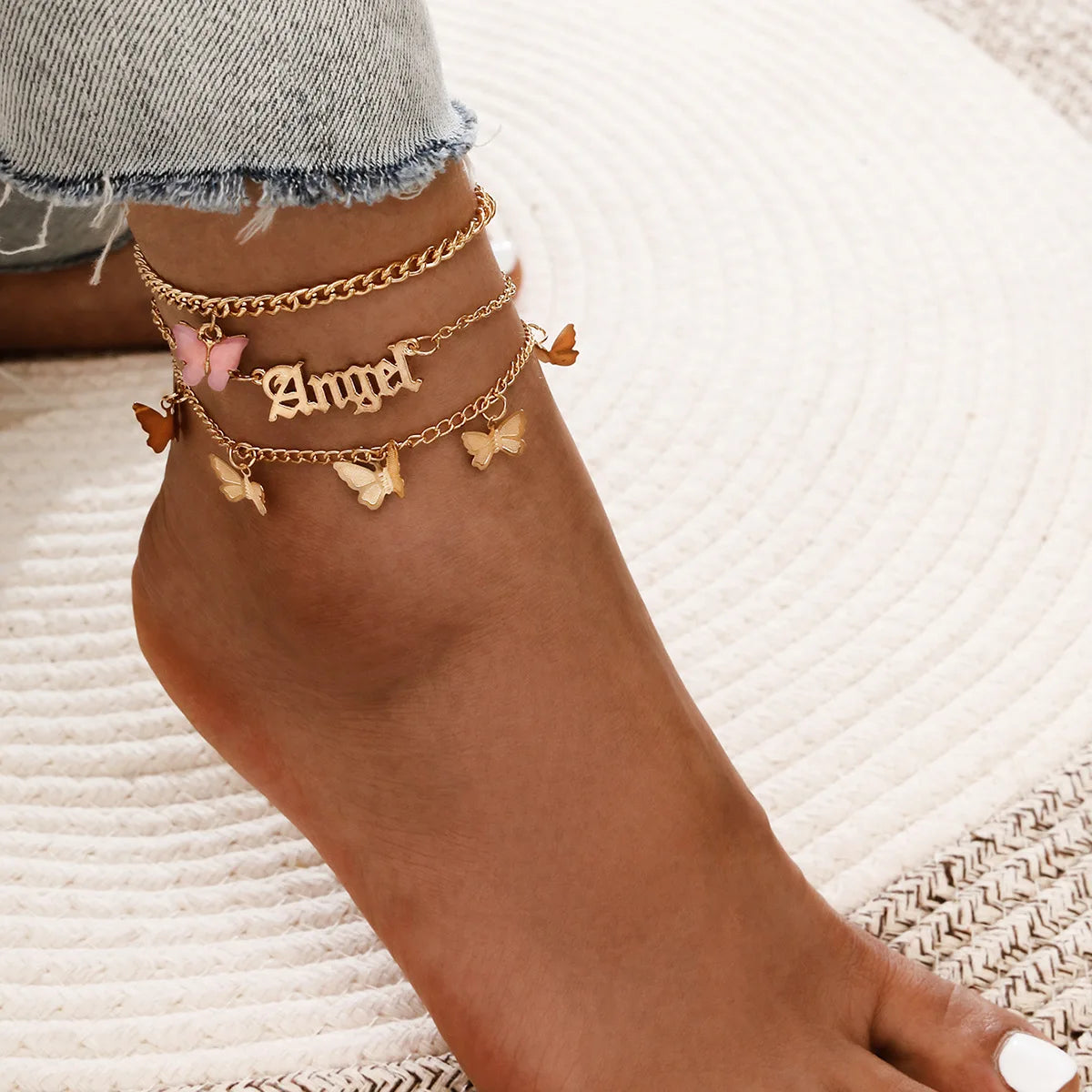 Neues Sommer Muschel Fußkettchen Set für Damen Pailletten Strand Fußkette Goldfarbene Bein Kette am Fuß Weiblicher Böhmischer Schmuck