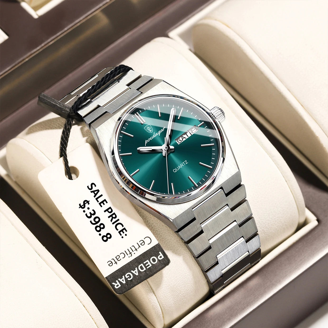 POEDAGAR Reloj de lujo para mujer, impermeable, luminoso, a la moda, de cuarzo, para señora, con fecha, día de la semana, de acero inoxidable, Reloj