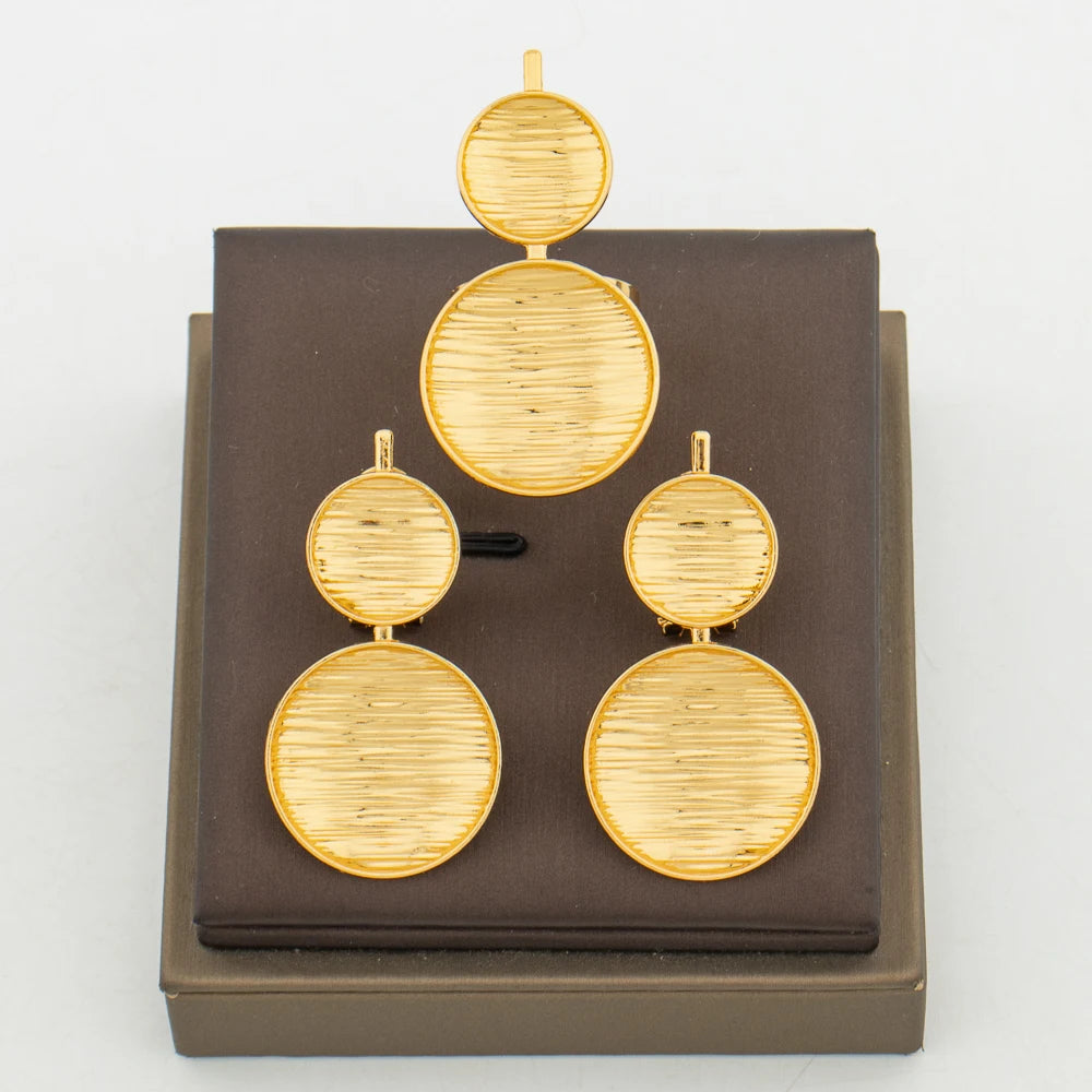Afrikanischer Goldschmuck-Set für Damen, Ohrringe und Armreif-Ring, 3-teiliges Set, Hochzeiten, Brautschmuck-Geschenke für den täglichen Gebrauch