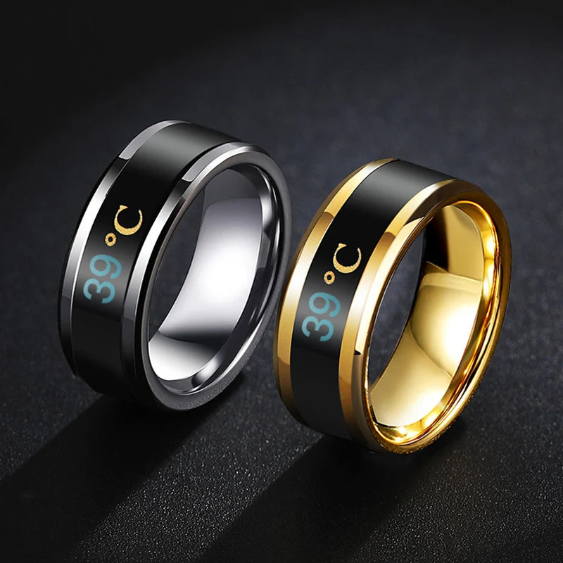 Anillo de temperatura para parejas de acero de titanio, para el estado de ánimo, la emoción, el sentimiento, inteligente, sensible, para mujeres y hombres, joyería de moda impermeable