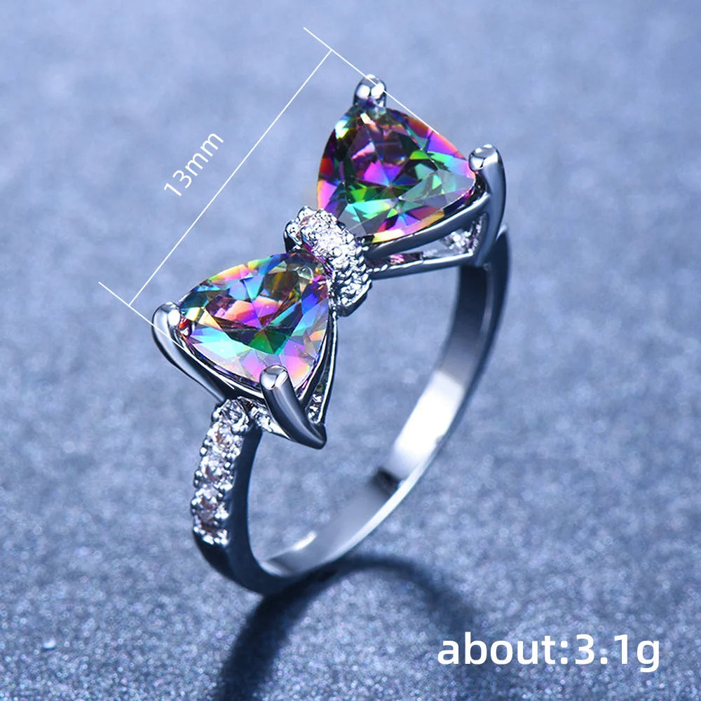 Anillos de plata de ley 925 con lazo de circonita cúbica multicolor para mujer, para boda, fiesta, dedo, bonito regalo, joyería de moda