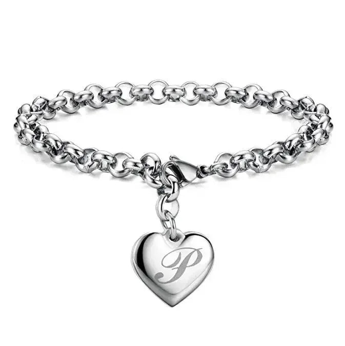 925 Sterling Silber Fein 26 Buchstaben Damen Herren Kette Armband Anhänger Herz Süß Hochzeit Persönlichkeit Schmuck Damen Geschenk Party 20cm