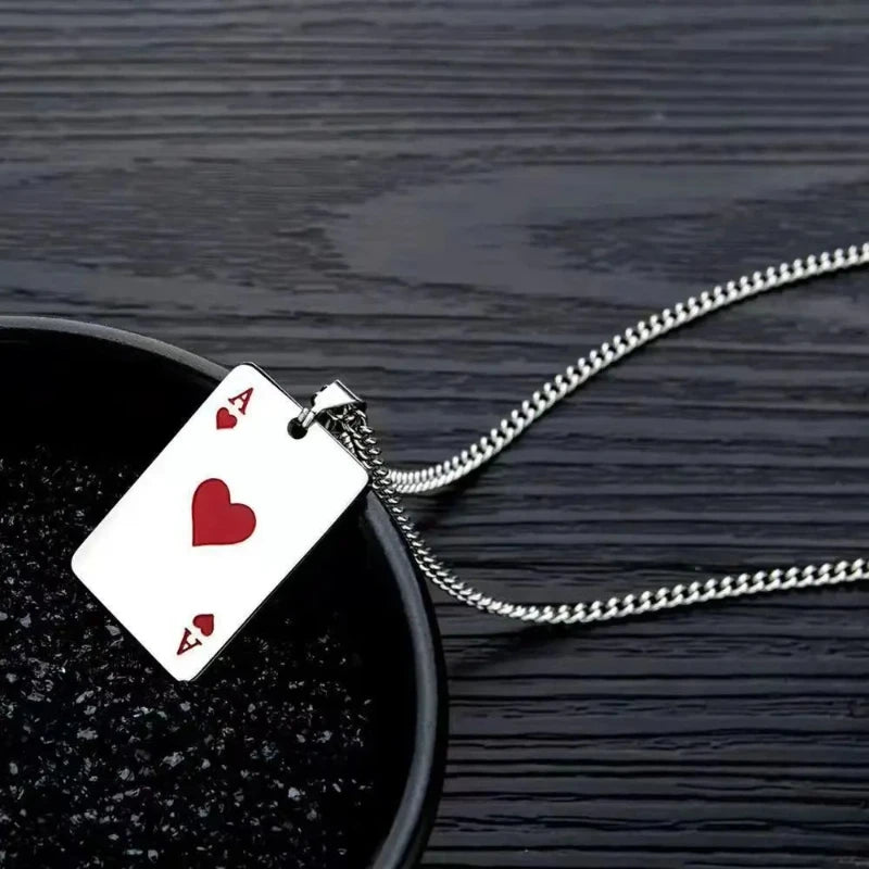 1 Stück kreative Poker-Karten-Halskette, Anhänger, Pik-Herz-Ass, trendige Hip-Hop-West-Coast-Halskette, Anhänger, Alltagszubehör