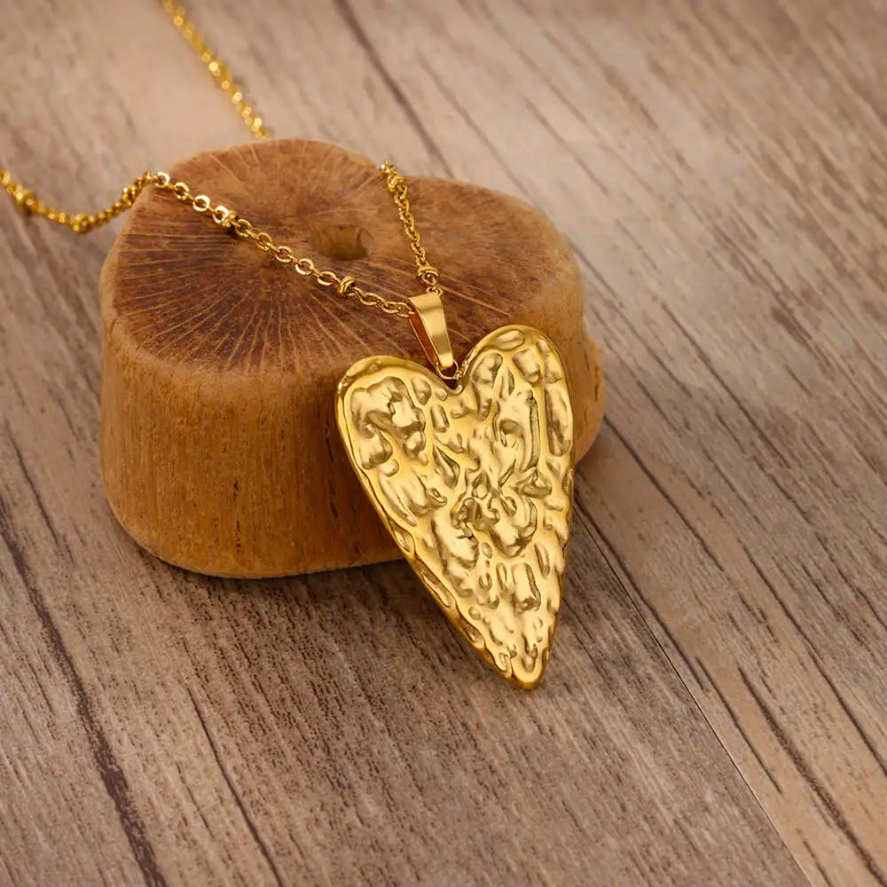 Collares Plisados de Acero Inoxidable con Colgante de Corazón de Moda para Mujer, Collar con Colgante Estético de Color Dorado de Moda, Joyería Accesorio