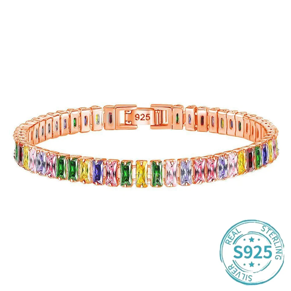 ALIZERO S925 Sterling Silber Armband Original Mehrfarbige Zirkonia Tennisarmbänder für Damen Mode Luxus Charm Schmuck
