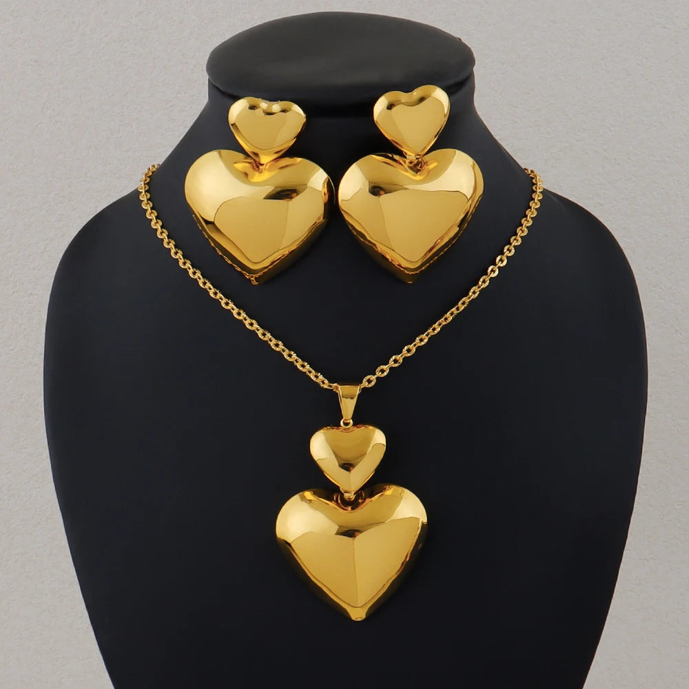 Herzförmige Ohrringe aus goldfarbenem Metall, 24 Karat vergoldet, schlichte Mode-Halskette mit Schlüsselbein-Kette, exquisite Weihnachtsgeschenke