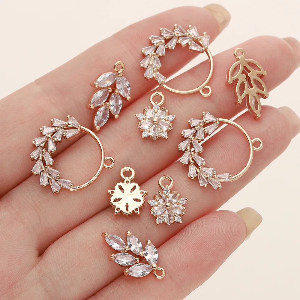 2/4 piezas de colgantes de dijes de hojas variadas chapados en oro de 18 quilates con circonitas para suministros de fabricación de joyas de collar DIY