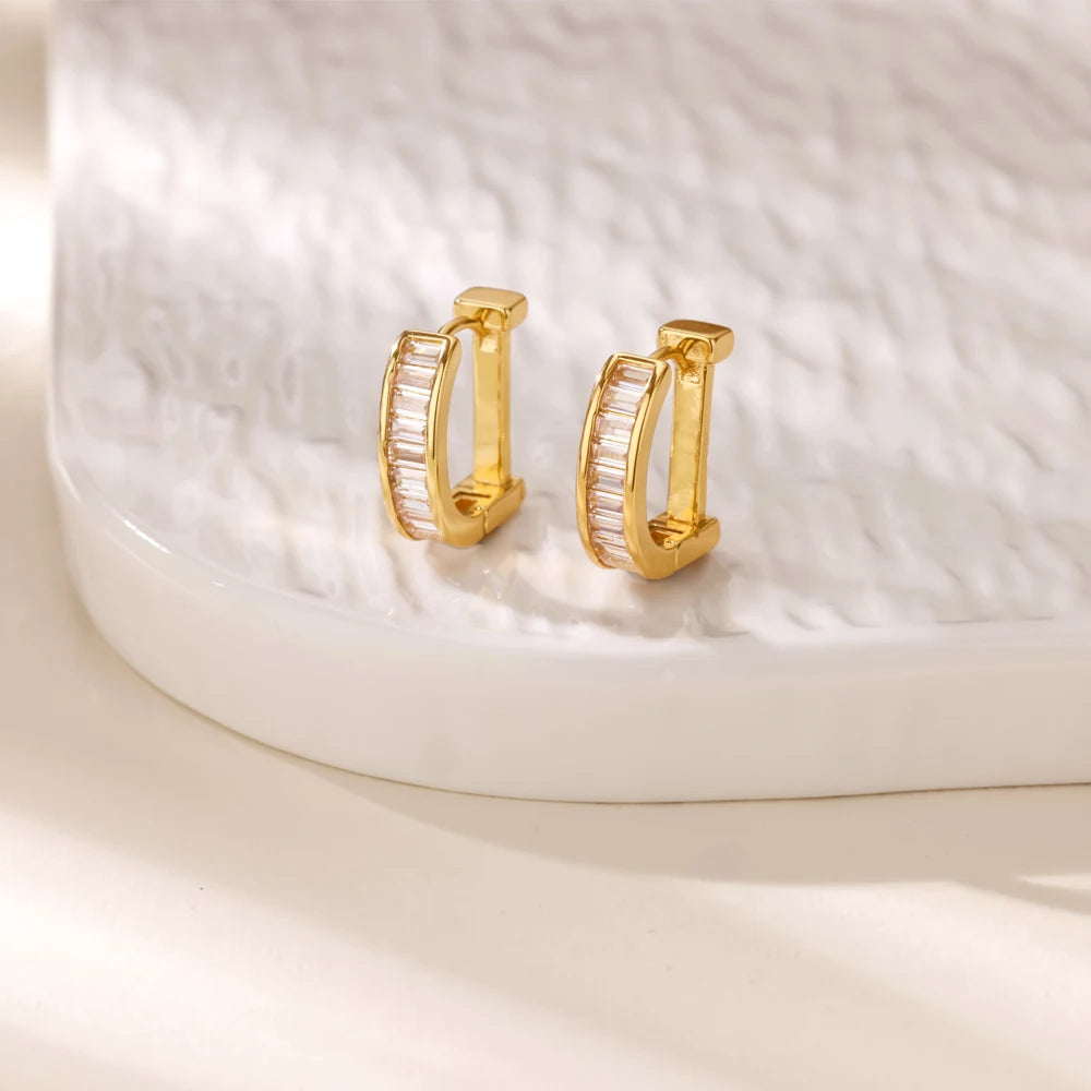 Creolen aus Zirkonia für Damen, Luxuriöse Kristall-Zirkon-Ohrringe in Goldfarben, aus Edelstahl, Schmuck, Hochzeitsfeier-Geschenk