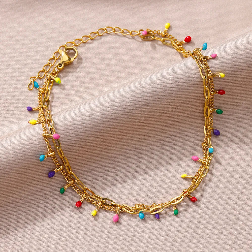 Tobilleras Boho Drops para mujer, tobillera de acero inoxidable chapada en oro, regalo de joyería estética de lujo para boda