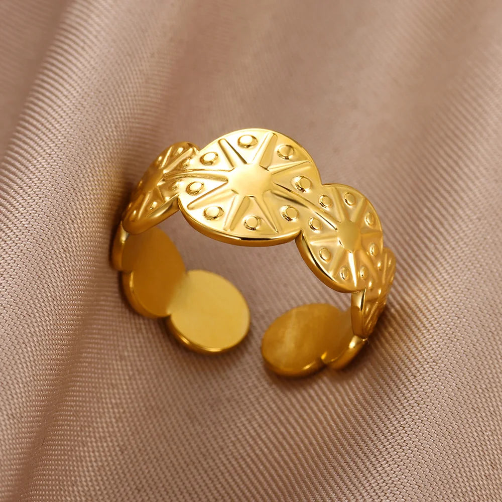 Edelstahl Doppelring für Frauen Vintage Hohl Geometrischer Fingerring Modeschmuck Hochzeit Geburtstagsgeschenk