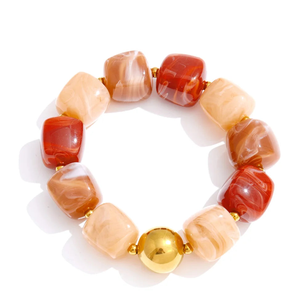 Yhpup Acryl Quadratperlen Kette Halskette Armband Armreif Edelstahl Handgemachter Schmuck Wasserdicht Grün Khaki Pink Bernstein
