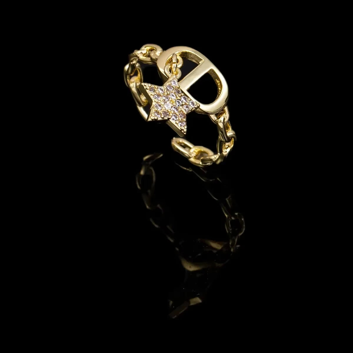 Stern Diamant Buchstaben CD Ring Nische Design Anhänger Trendiger Alltag Vielseitiger Damenring Neu Offener Verstellbarer Ring