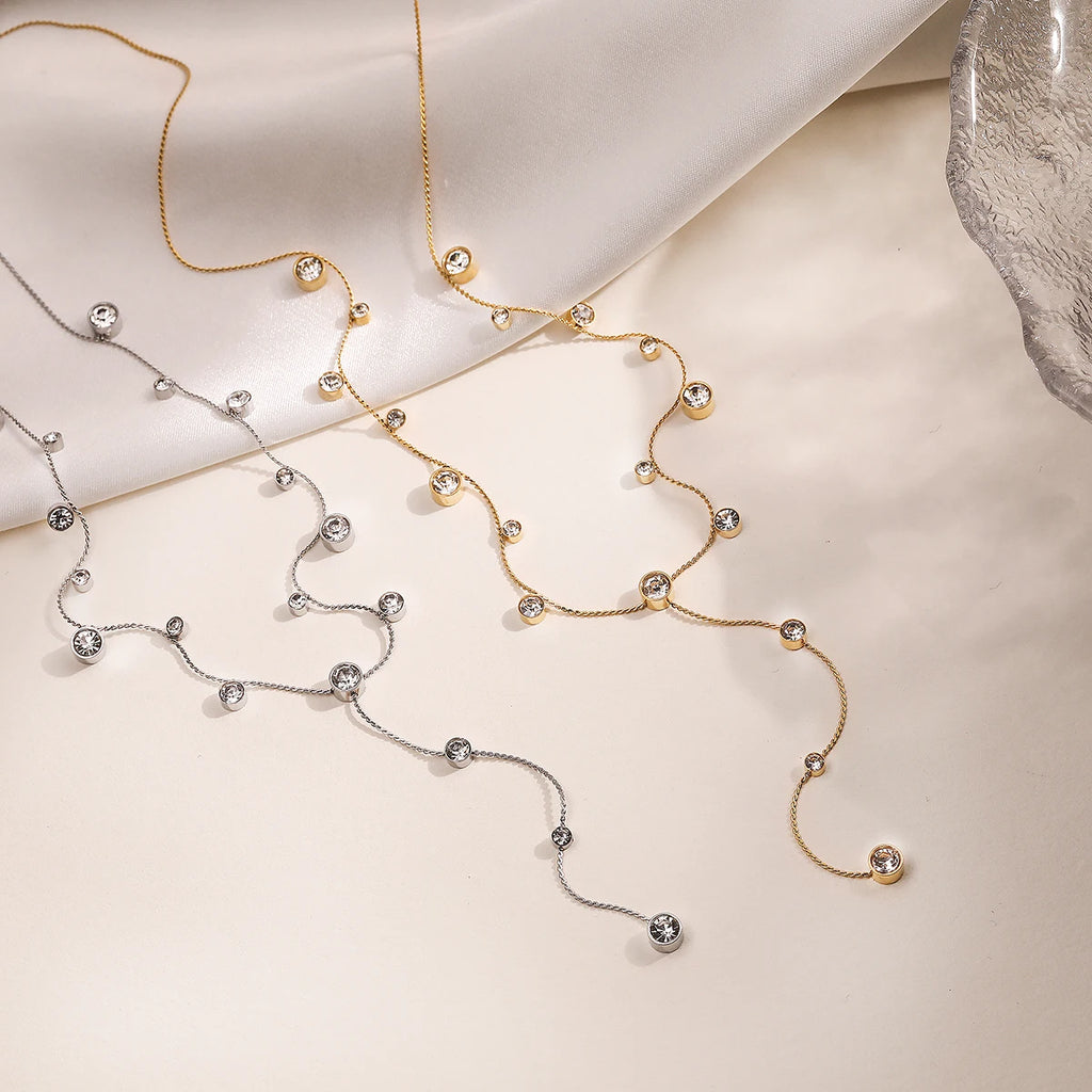 2025 New Arrival Shiny AAA CZ Zircon Silver/Gold Color Choker Necklaces For Elegant Women Stainless Steel Jewelry