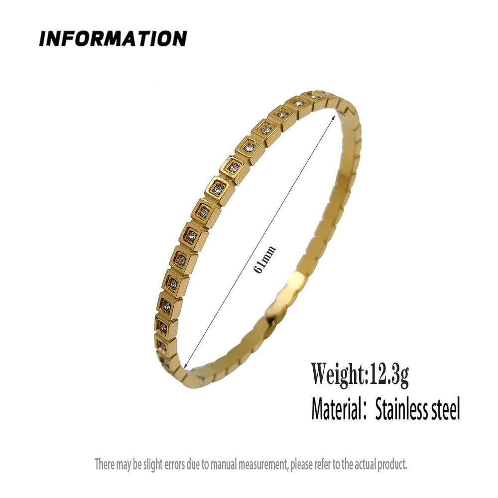 Klassisches quadratisches Zirkon-Armband aus vergoldetem Edelstahl 18K, hochwertiges wasserdichtes Partnerarmband, Ehefrau-Geschenk