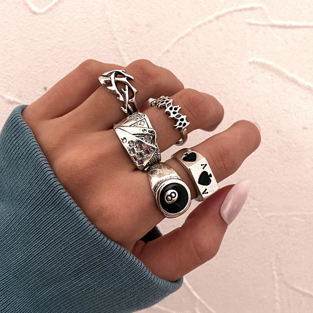 Punk Gothic Skelett Unisex Ring Set Grunge Schmetterling Frosch Frau Mann Schmuck Hip Hop Party Street Ring 2024 Neues Schmuckgeschenk