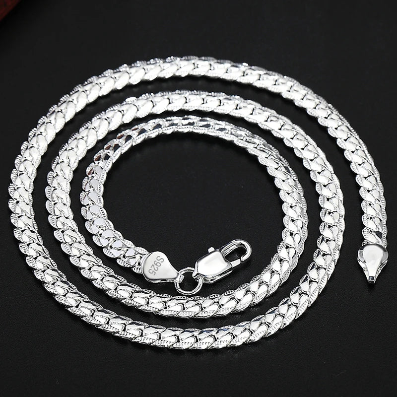 URBABY 925 Sterling Silber 2-teiliges 6MM durchgängiges seitliches Ketten-Halsketten-Armband für Damen Herren Modeschmuck-Sets Hochzeitsgeschenk