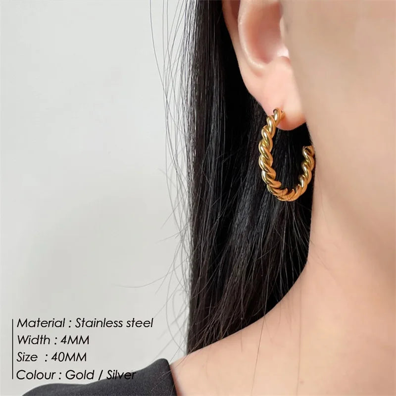 Vintage Edelstahl Creolen für Damen Spiral Twist Trendige goldfarbene Ohrringe Punk Schmuck Großhandel/Dropshipping