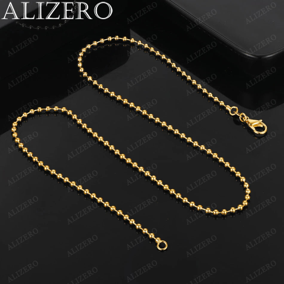 ALIZERO 18K Oro 2mm Cuentas Cadena Básica Collares 16-30 Pulgadas Mujer Hombre Joyería Fina Mayoreo Tendencia Personalidad Collar de Cuentas