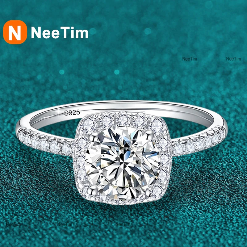 NeeTim D Color Moissanit Ring 925 Sterling Silber mit Weißgold Plattiert Labor Diamantringe für Frauen Ehering Schmuck Geschenke