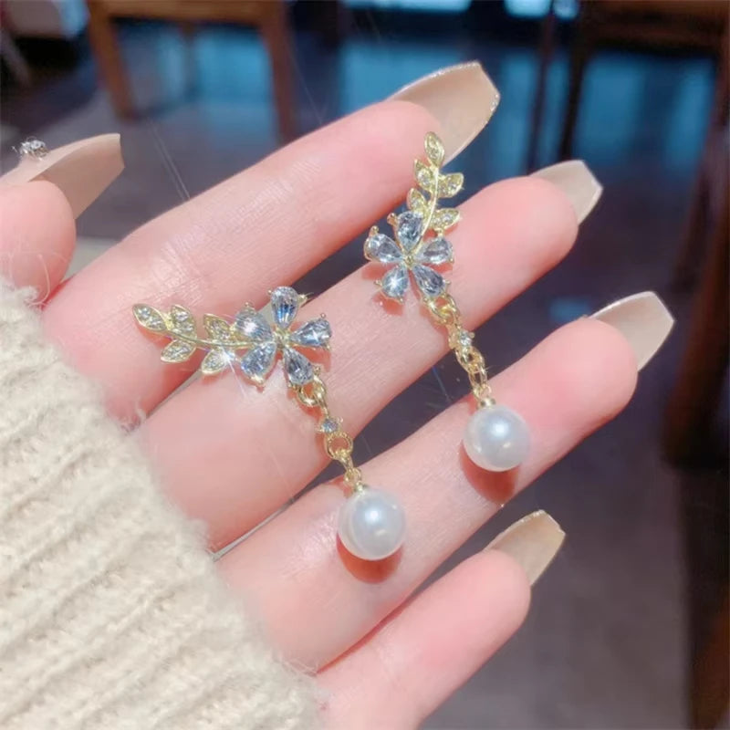 Exquisite Blätter Kristall Blume Ohrstecker für Frauen AAA Zirkon Rose Schmetterling Quaste Ohrring Braut Hochzeit Party Schmuck