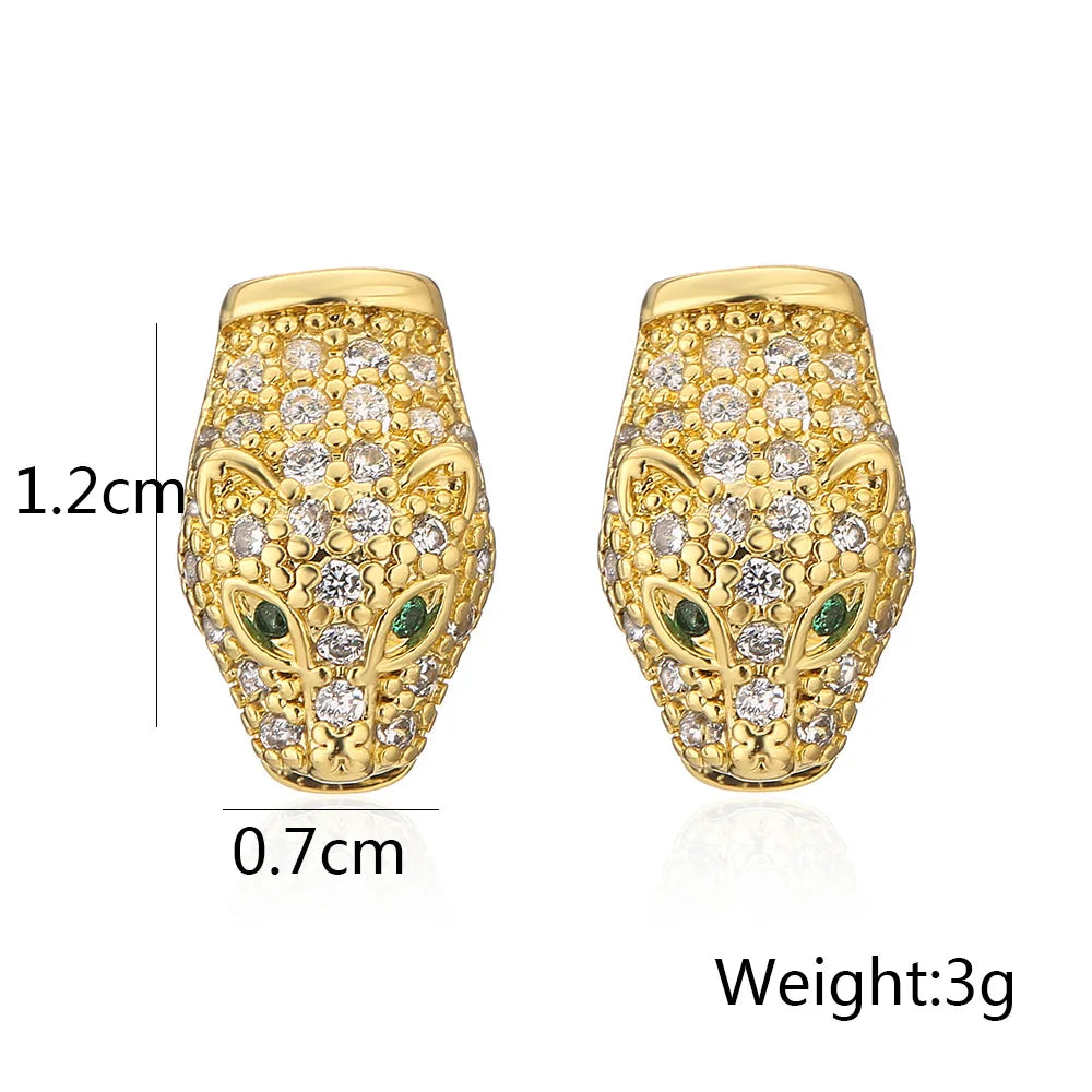 NEWBUY 2024 Neue Mode Goldfarbe Edelstahl Hochzeitsschmuck Luxus AAA Zirkonia Leopard Ohrringe Für Elegante Frauen Geschenk