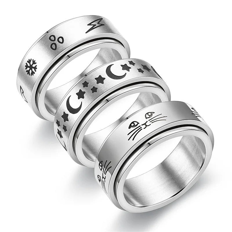 Stainless Steel Star Moon Anxiety Relaxing Cool Ring For Couples Spinner Fidgets Joint Rings Accessories Anillo Antiestres