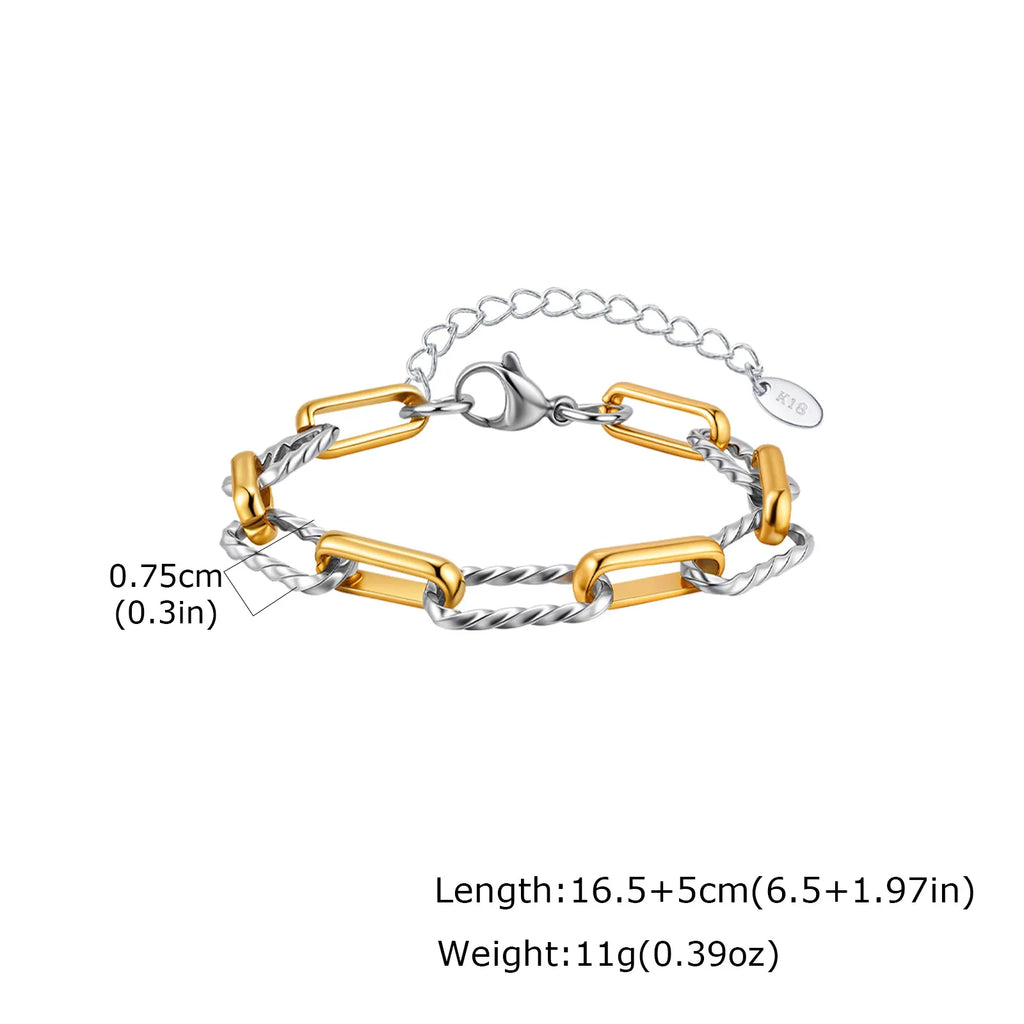 Zweifarbige Twist-Glieder-Paperclip-Armband für Damen, klobiges Edelstahl-Armband mit verstellbaren Gliedern, 18 Karat vergoldeter Schmuck