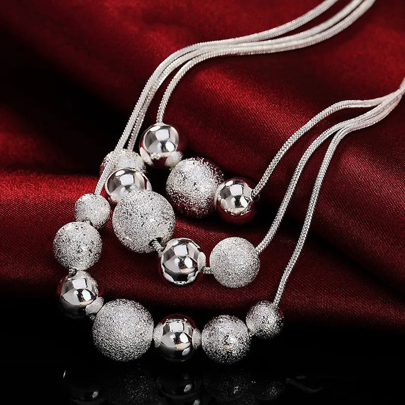 URBABY 925 Sterling Silber 45,7 cm mattierte Perlen Anhänger Ohrringe Halskette für Damen Mode Schmuckset Hochzeitsgeschenk