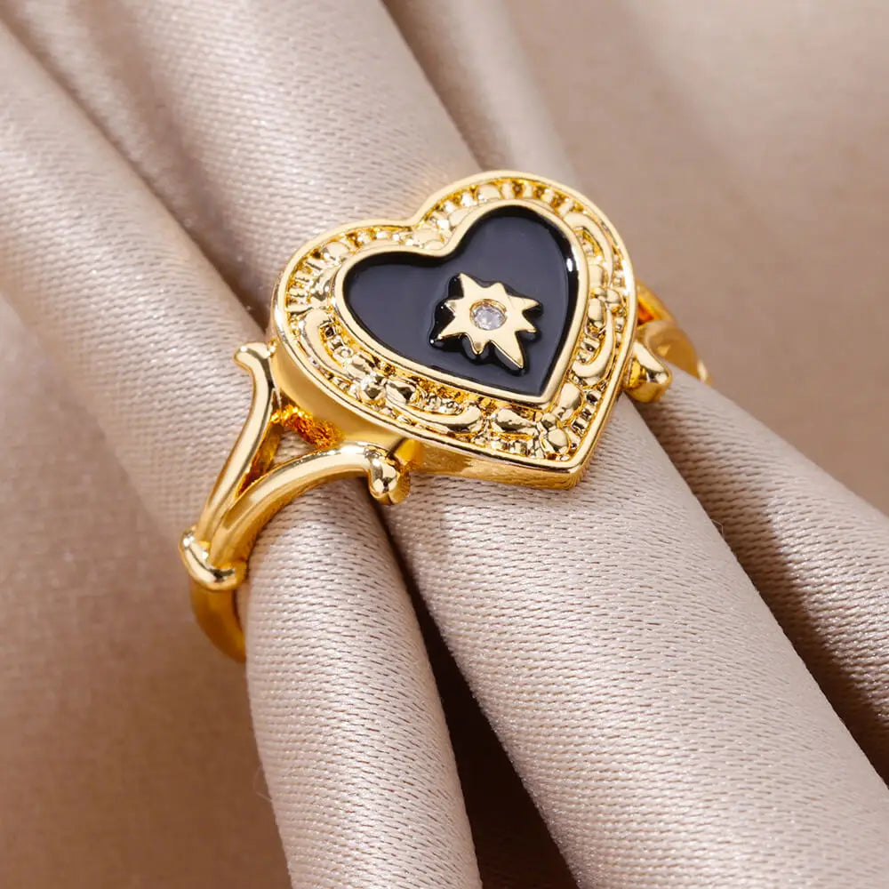 Anillos de circonita con forma de corazón para mujer, de acero inoxidable, color dorado, estéticos, para pareja, tendencia 2024, regalo de joyería de boda para amiga