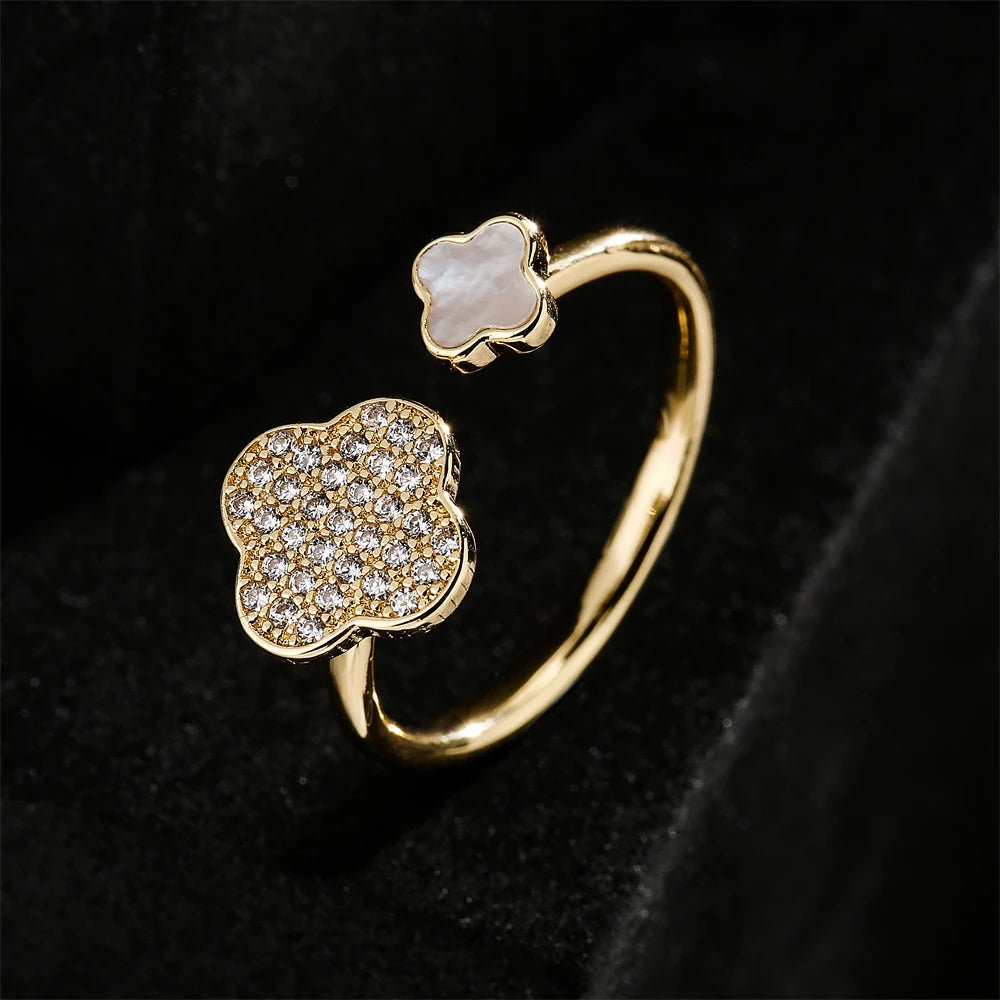 NEWBUY Hot Sale Statement Blüten-Design Offener Ehering für Frauen Luxus AAA CZ Zirkonia Verlobungsschmuck Femme Bijoux
