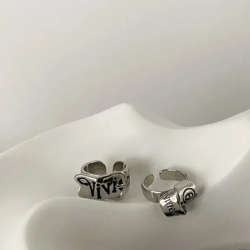Personalized Girls' Open Ring Korean Version Retro Trend English Letter Versatile Y2k Accessories Party Jewelry Gifts 1/2pc