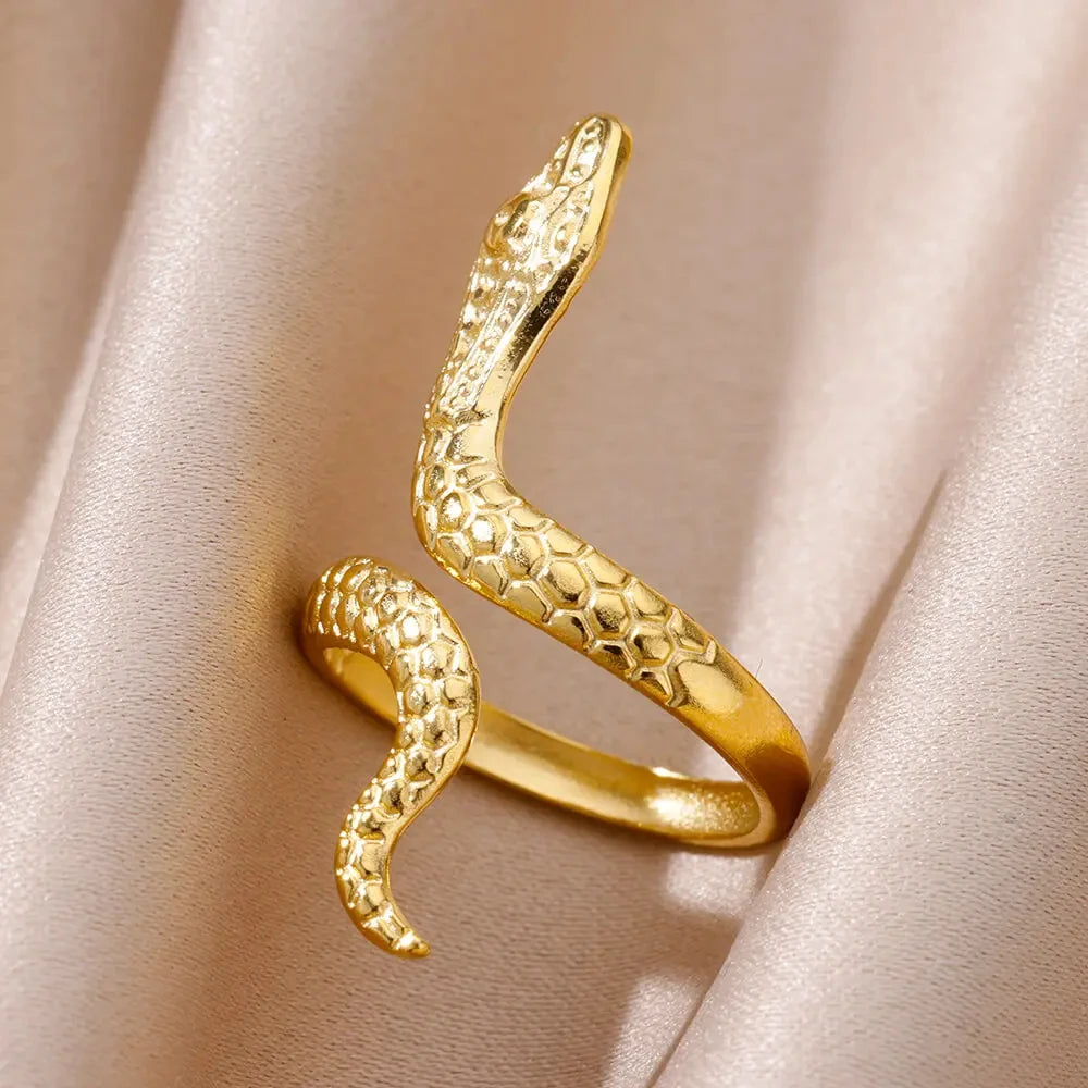 Edelstahl Schlangenringe für Damen Herren Vintage Goldfarben Offener Ring 2024 Trend Luxus Gothic Ästhetik Schmuck anillos mujer