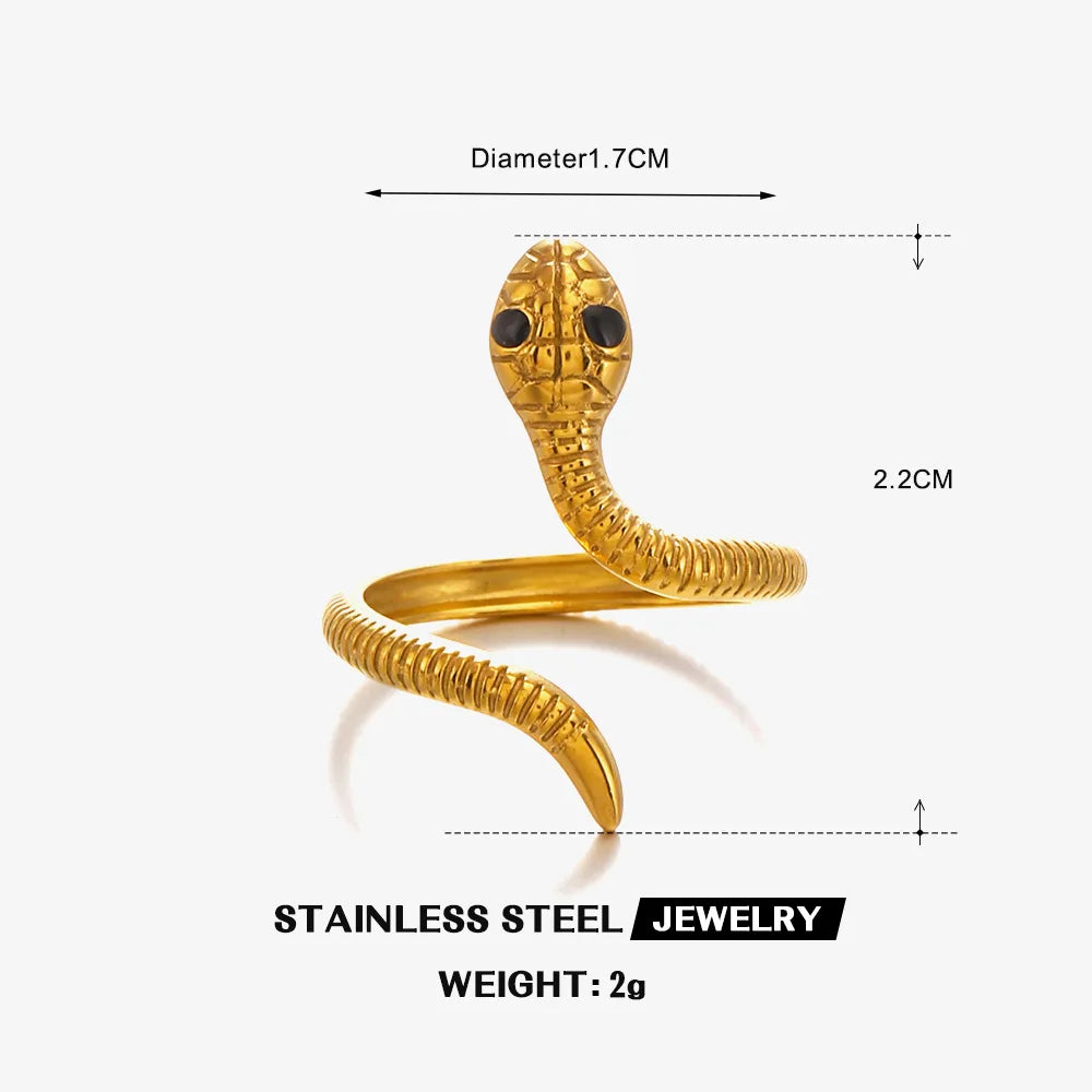 Stainless Steel Snake Rings for Women Men Gold Color Open Adjustable Finger Ring Vintage Gothic Aesthetic Jewelry Anillos Mujer