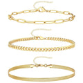 3tlg. Edelstahl Strand-Fußkettchen-Set für Damen, wasserdicht, Schlangen-Gedrehte Seilkette, Fußschmuck, Mädchen, Sommer-Knöchelarmband