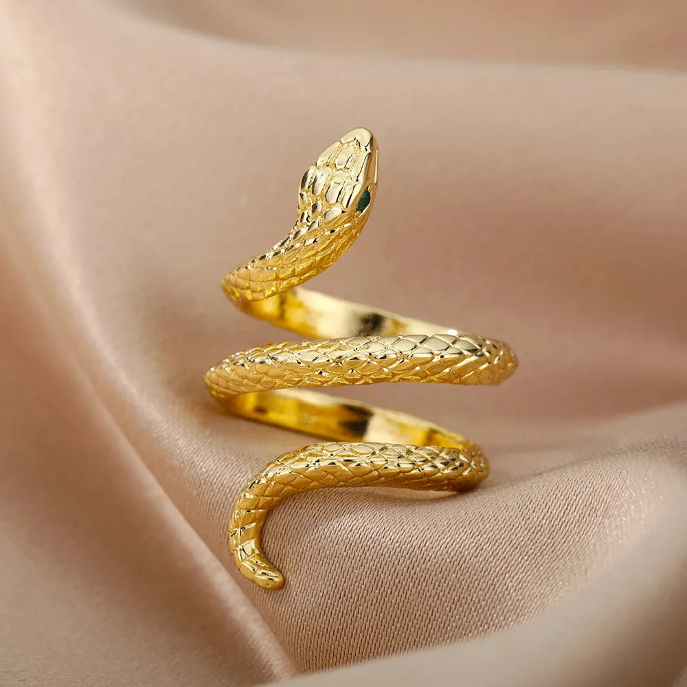 Edelstahl Schlangenringe für Damen Herren Vintage Goldfarben Offener Ring 2024 Trend Luxus Gothic Ästhetik Schmuck anillos mujer
