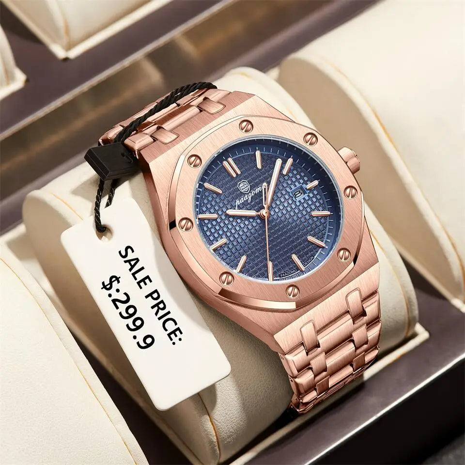 PAAZOMU Reloj de Lujo Superior para Hombre Impermeable Luminoso Fecha Reloj de Hombre de Acero Inoxidable Reloj de Cuarzo de Moda Deportiva para Hombres