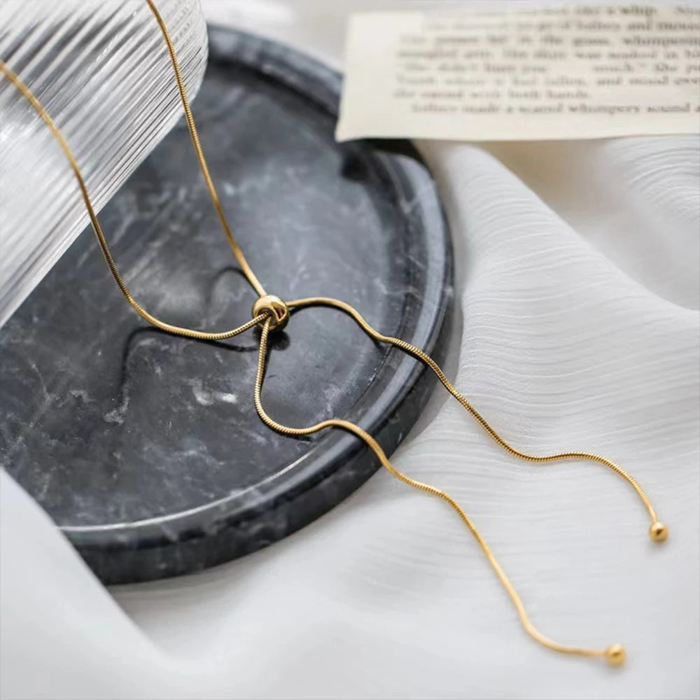 KOREANISCHE verstellbare Halskette aus Edelstahl für Damen, hochwertiges Design, goldfarbene Schlangenkette, Schmuck, Großhandel, Dropshipping